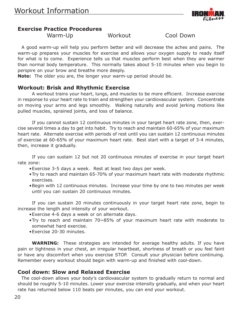 Workout information | Ironman Fitness Magnetic Rower Power 10 User Manual | Page 20 / 28