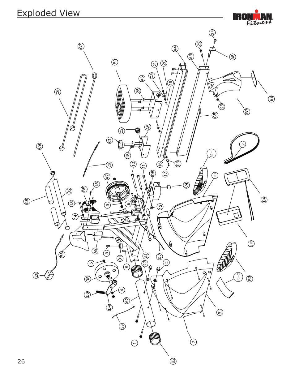 Exploded view | Ironman Fitness Magnetic Rower Power 10 User Manual | Page 26 / 28