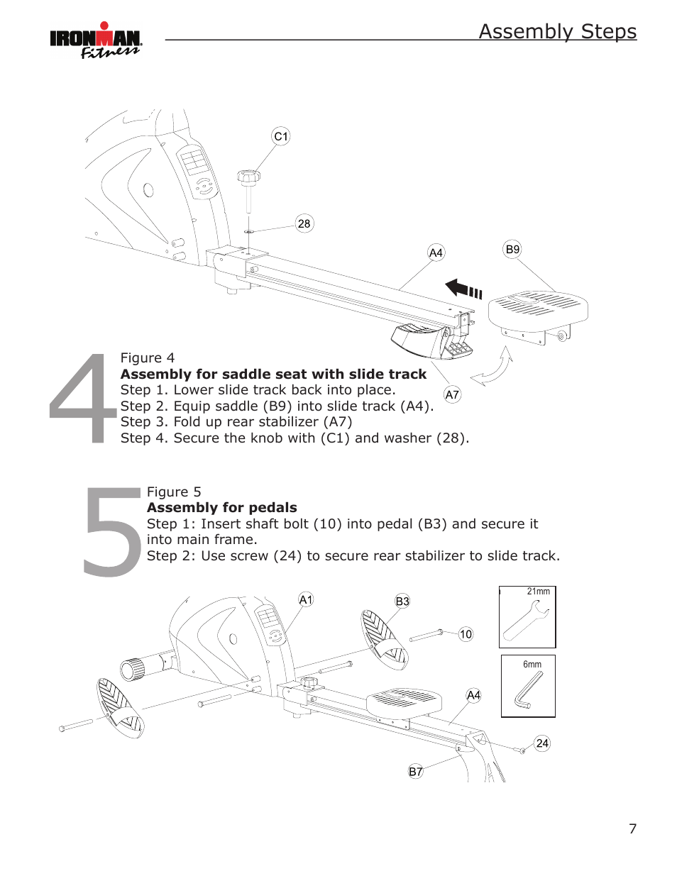 Assembly steps, Étapes de montage, Identiﬁcateur de pièces étapes de montage | Outil | Ironman Fitness Magnetic Rower Power 10 User Manual | Page 7 / 28