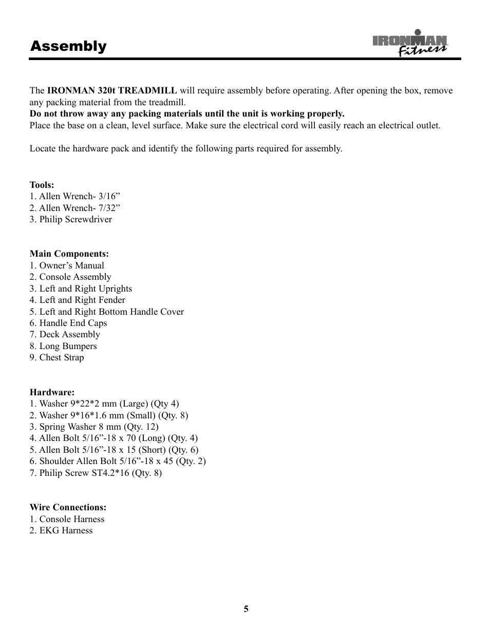 Assembly | Ironman Fitness 320t User Manual | Page 5 / 31