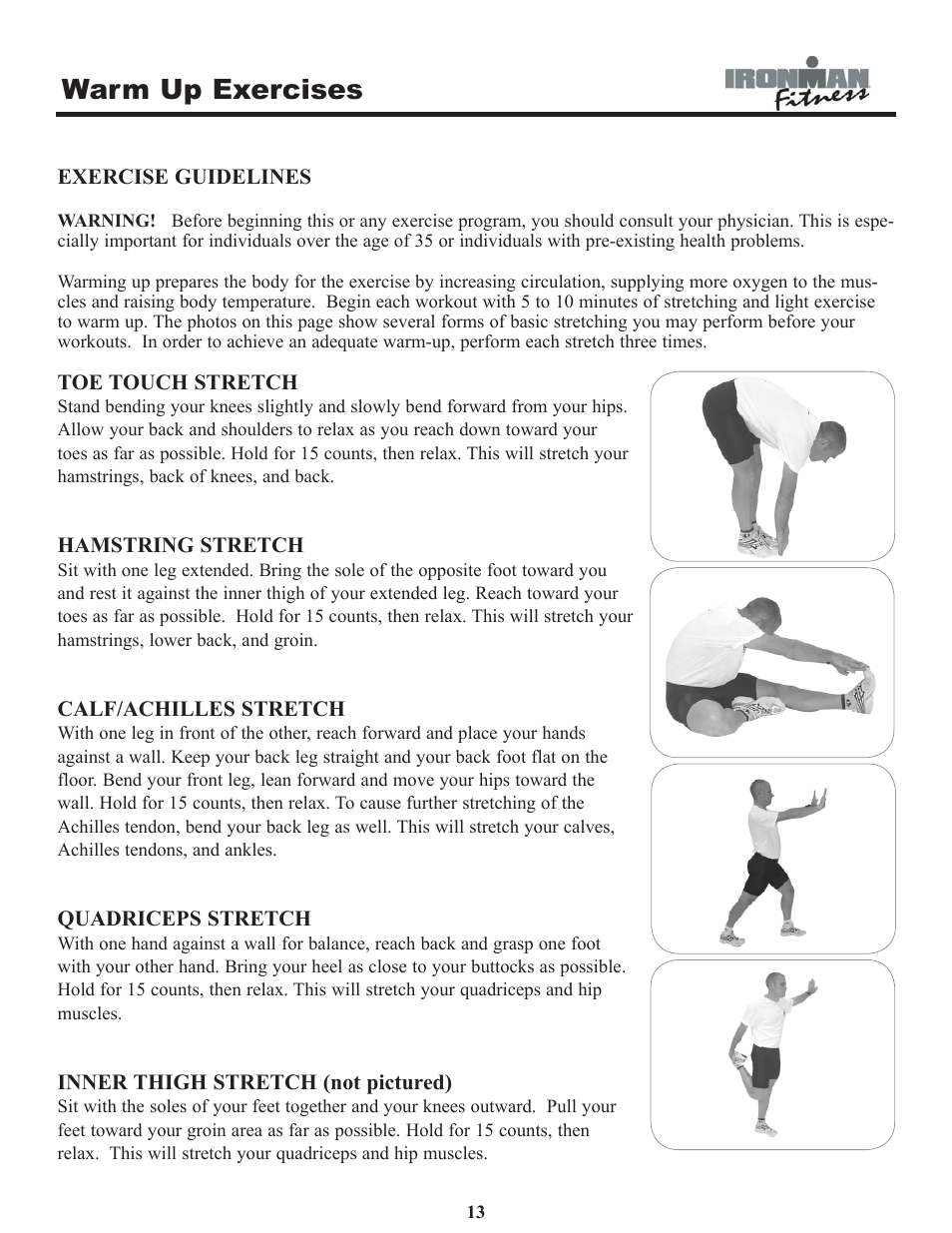 Warm up exercises | Ironman Fitness 120r User Manual | Page 13 / 17