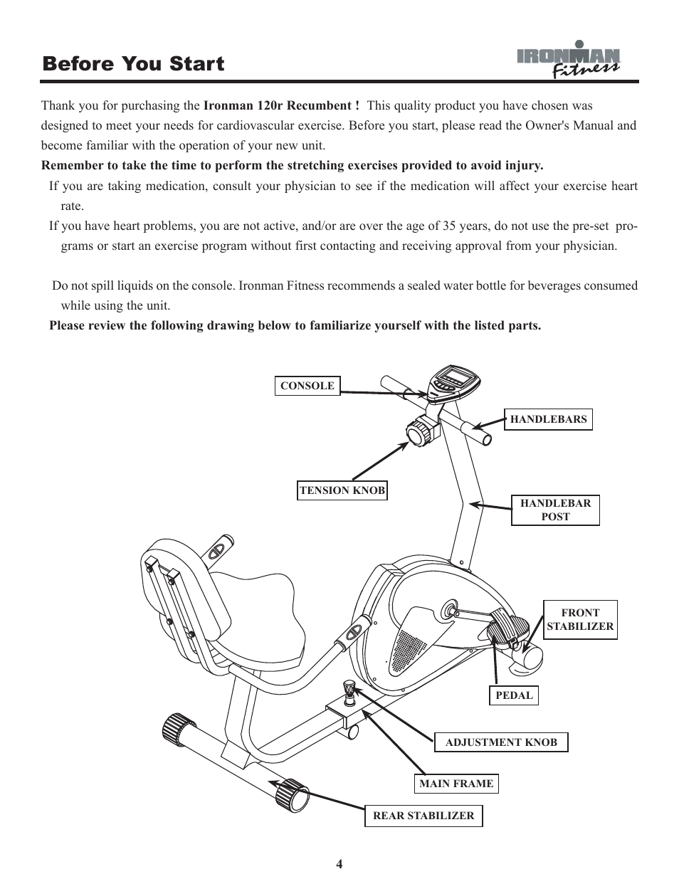 Before you start | Ironman Fitness 120r User Manual | Page 4 / 17