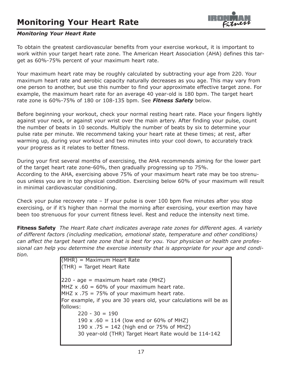 Monitoring your heart rate | Ironman Fitness Achiever User Manual | Page 17 / 23