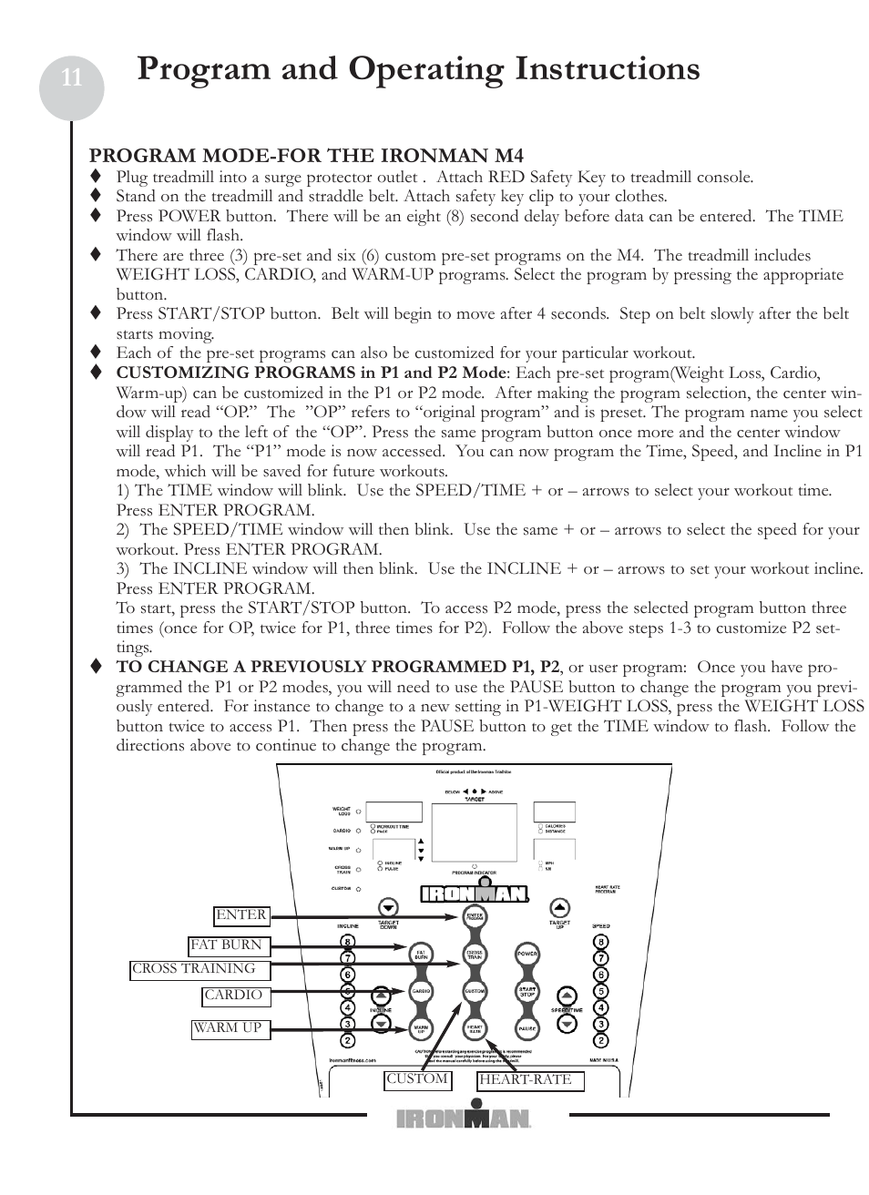 Program and operating instructions, Program mode-for the ironman m4 | Ironman Fitness M5 User Manual | Page 11 / 22