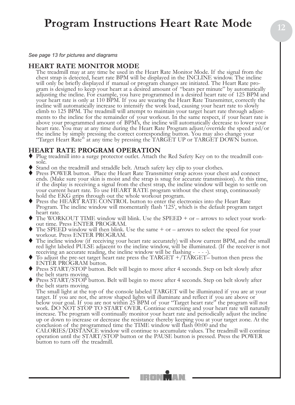 Program instructions heart rate mode | Ironman Fitness M5 User Manual | Page 12 / 22