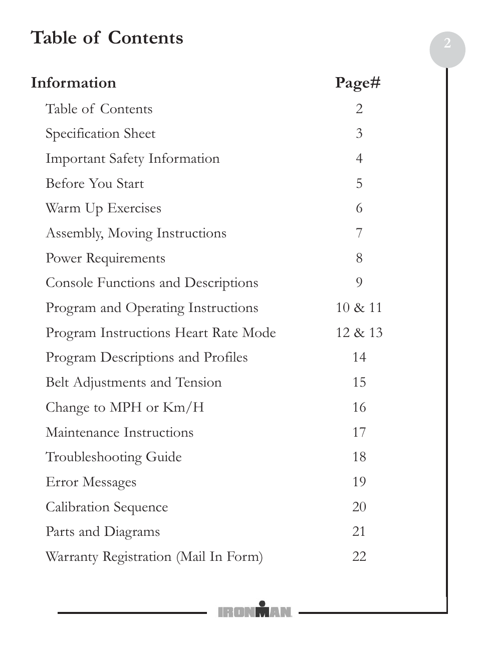 Ironman Fitness M5 User Manual | Page 2 / 22