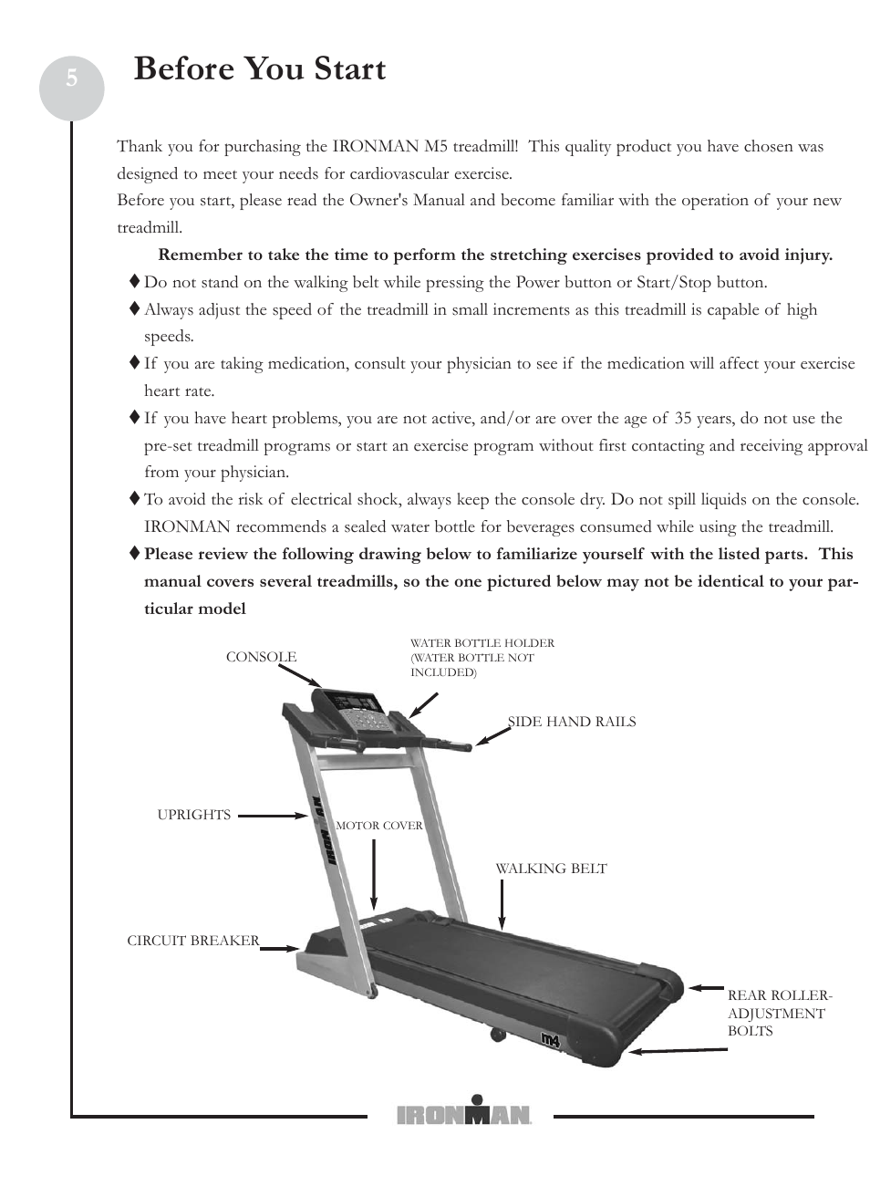 Before you start | Ironman Fitness M5 User Manual | Page 5 / 22