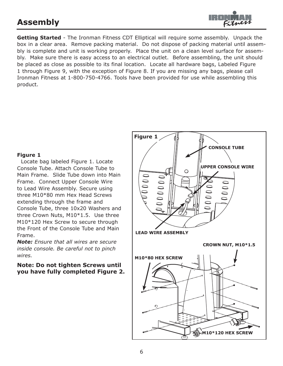 Figure 1, Assembly | Ironman Fitness CDT User Manual | Page 6 / 23
