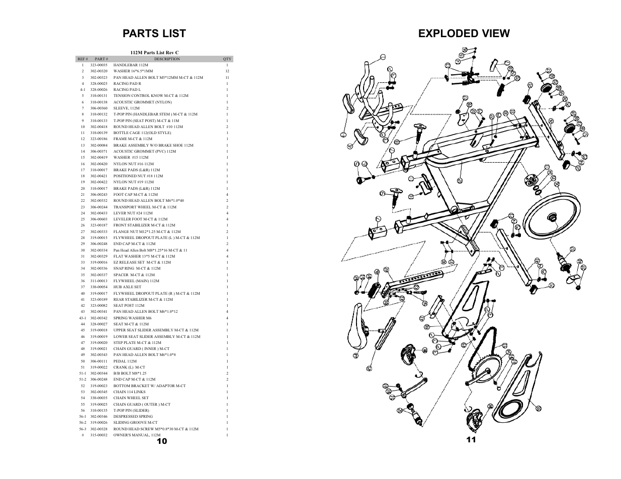 Exploded view parts list | Ironman Fitness Ironman 112M User Manual | Page 7 / 9