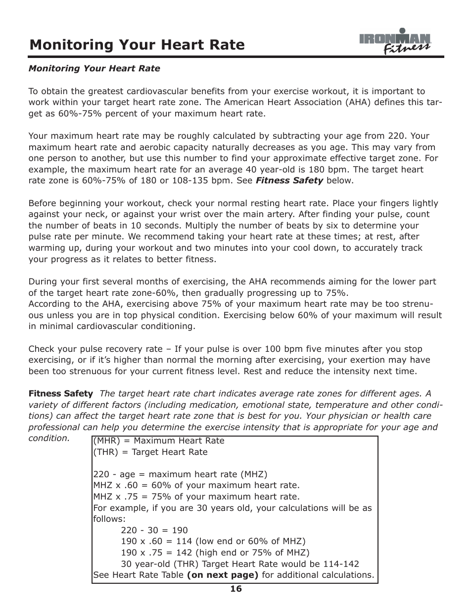 Monitoring your heart rate | Ironman Fitness 430r User Manual | Page 16 / 23