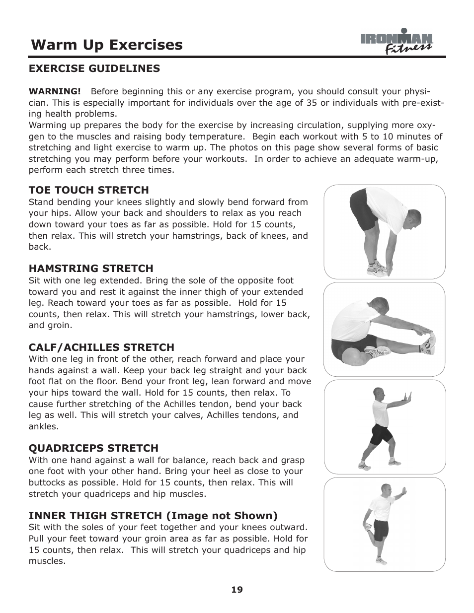 Warm up exercises | Ironman Fitness 430r User Manual | Page 19 / 23