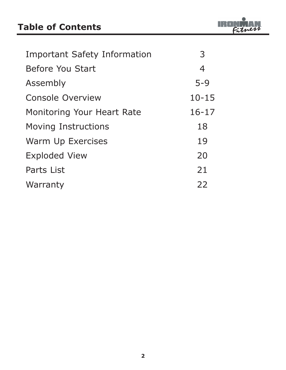 Ironman Fitness 430r User Manual | Page 2 / 23