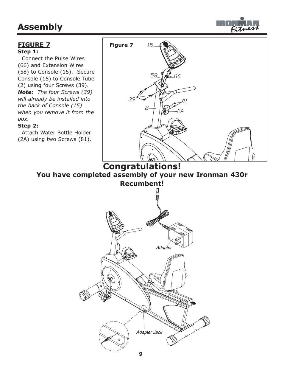 Assembly | Ironman Fitness 430r User Manual | Page 9 / 23