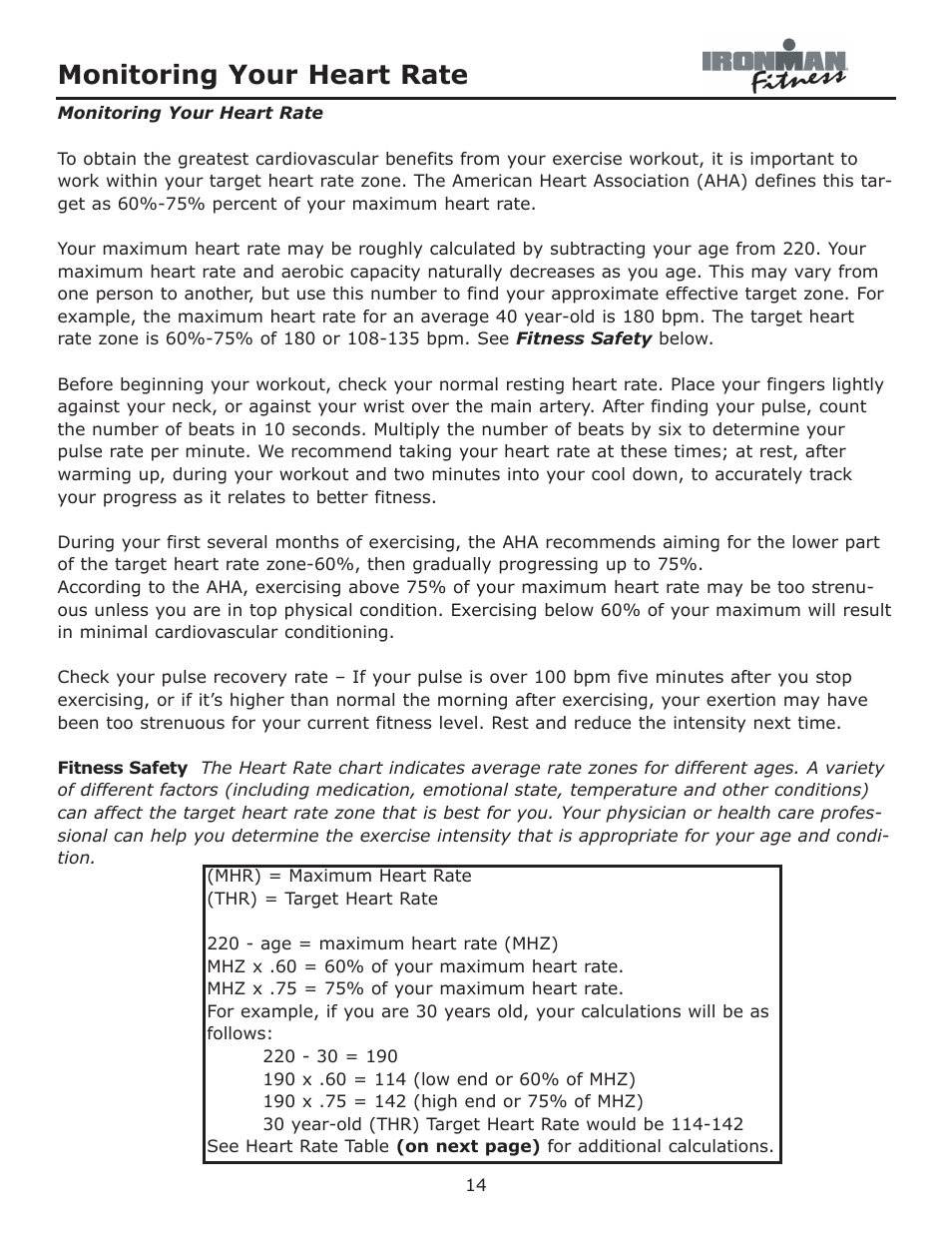 Monitoring your heart rate | Ironman Fitness Aeros User Manual | Page 14 / 20