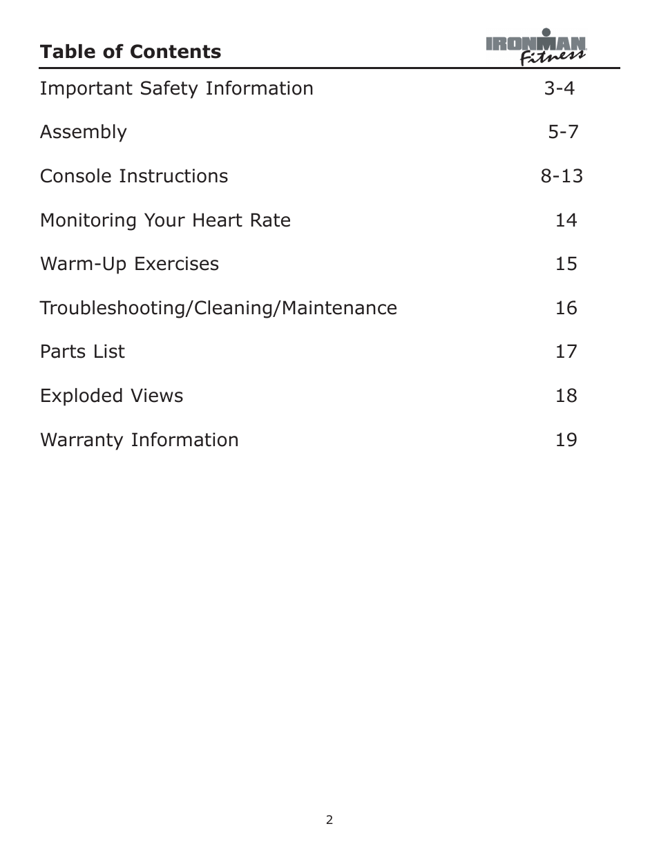 Ironman Fitness Aeros User Manual | Page 2 / 20