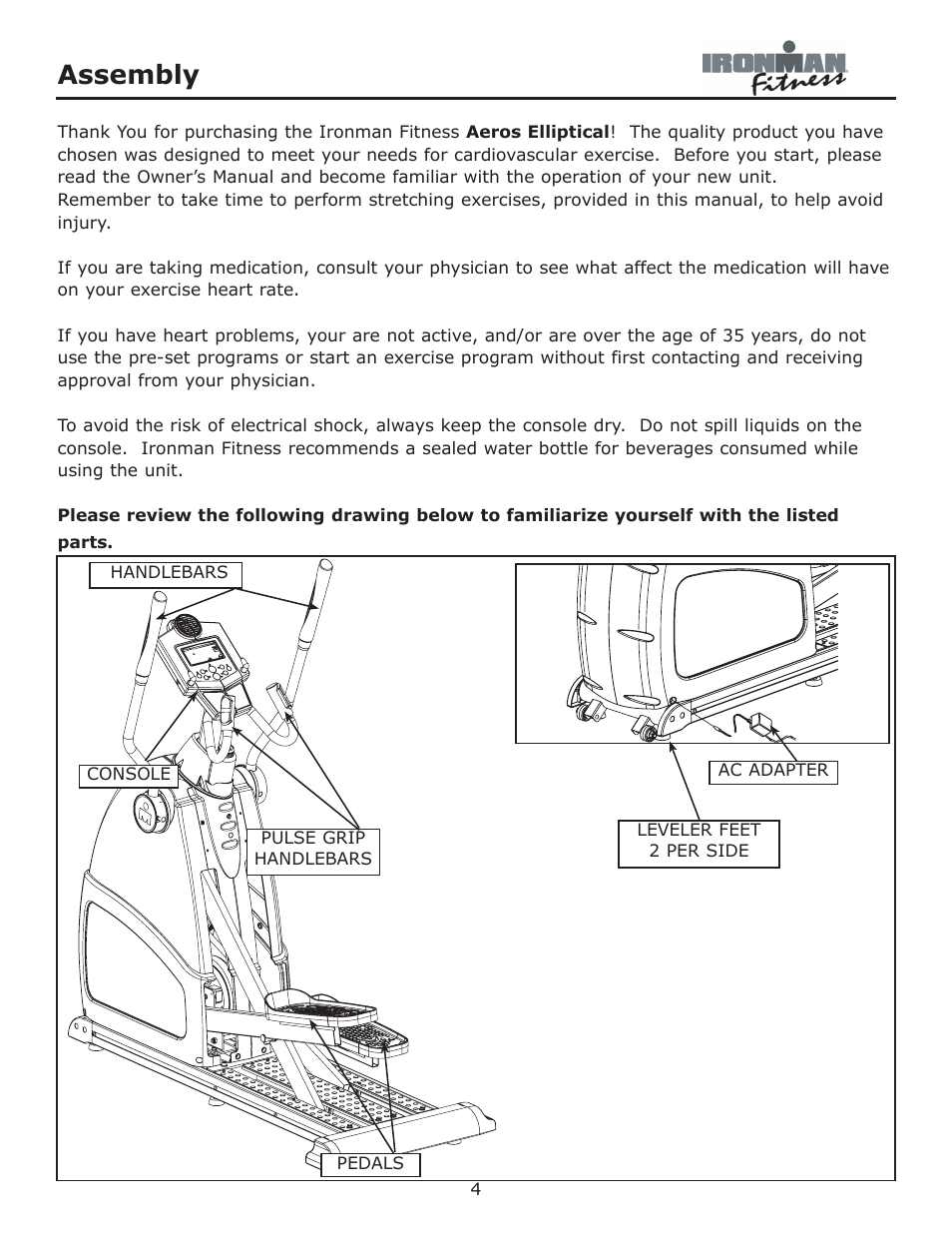 Assembly | Ironman Fitness Aeros User Manual | Page 4 / 20