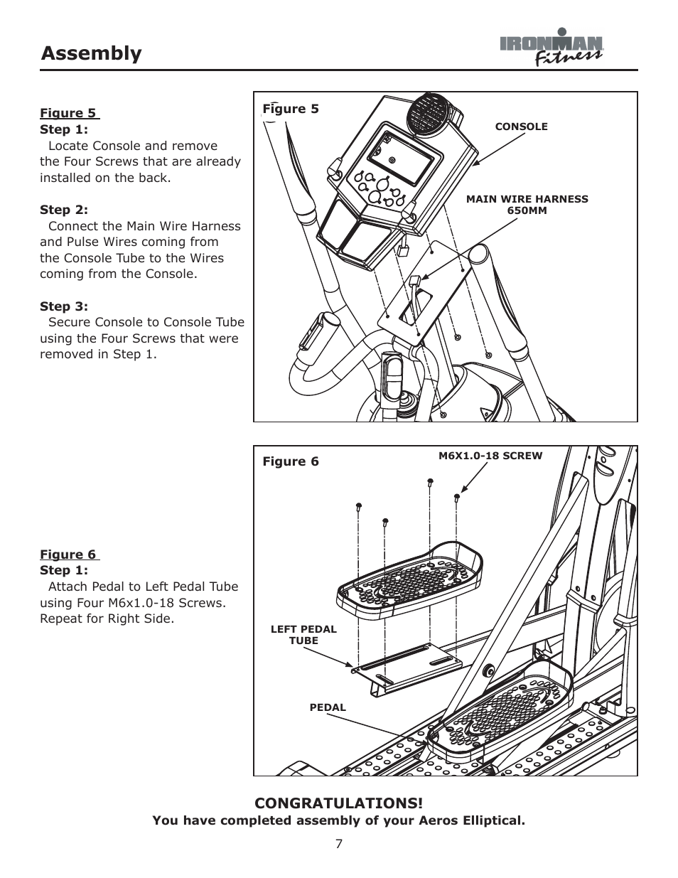 Assembly | Ironman Fitness Aeros User Manual | Page 7 / 20