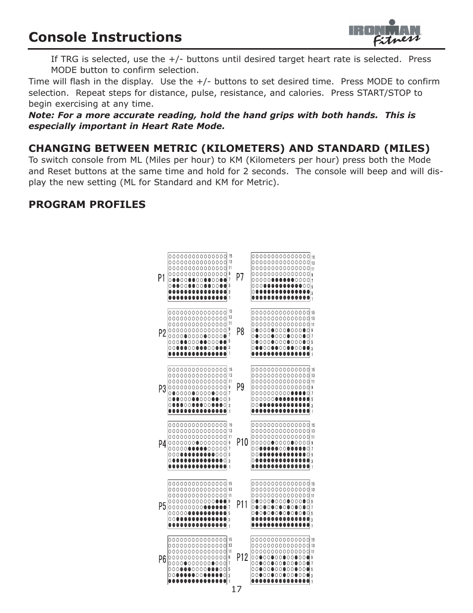 Console instructions | Ironman Fitness Viper User Manual | Page 17 / 28