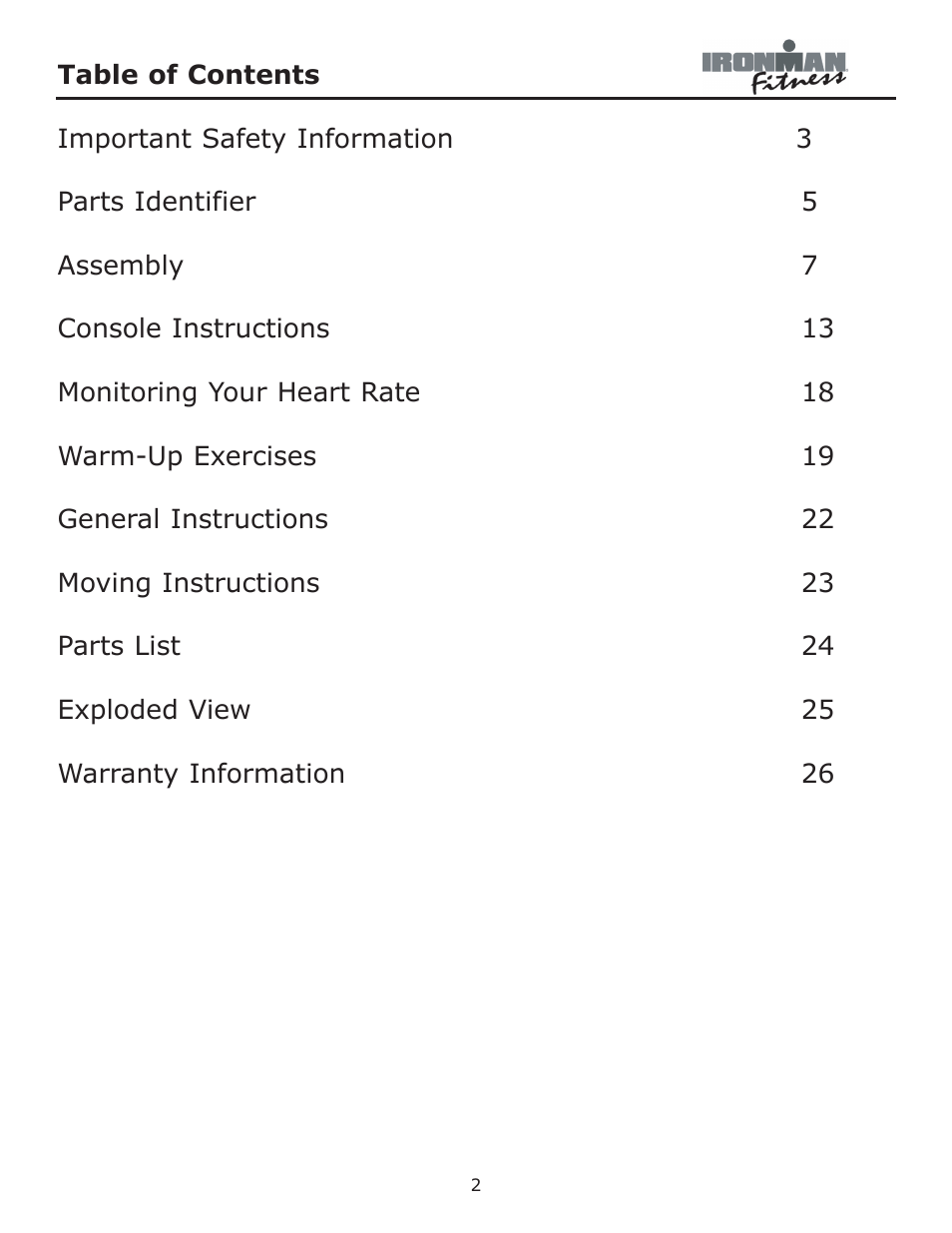 Ironman Fitness Viper User Manual | Page 2 / 28