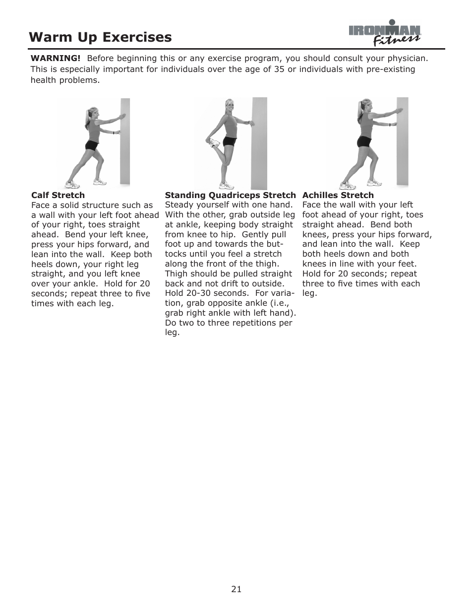 Warm up exercises | Ironman Fitness Viper User Manual | Page 21 / 28