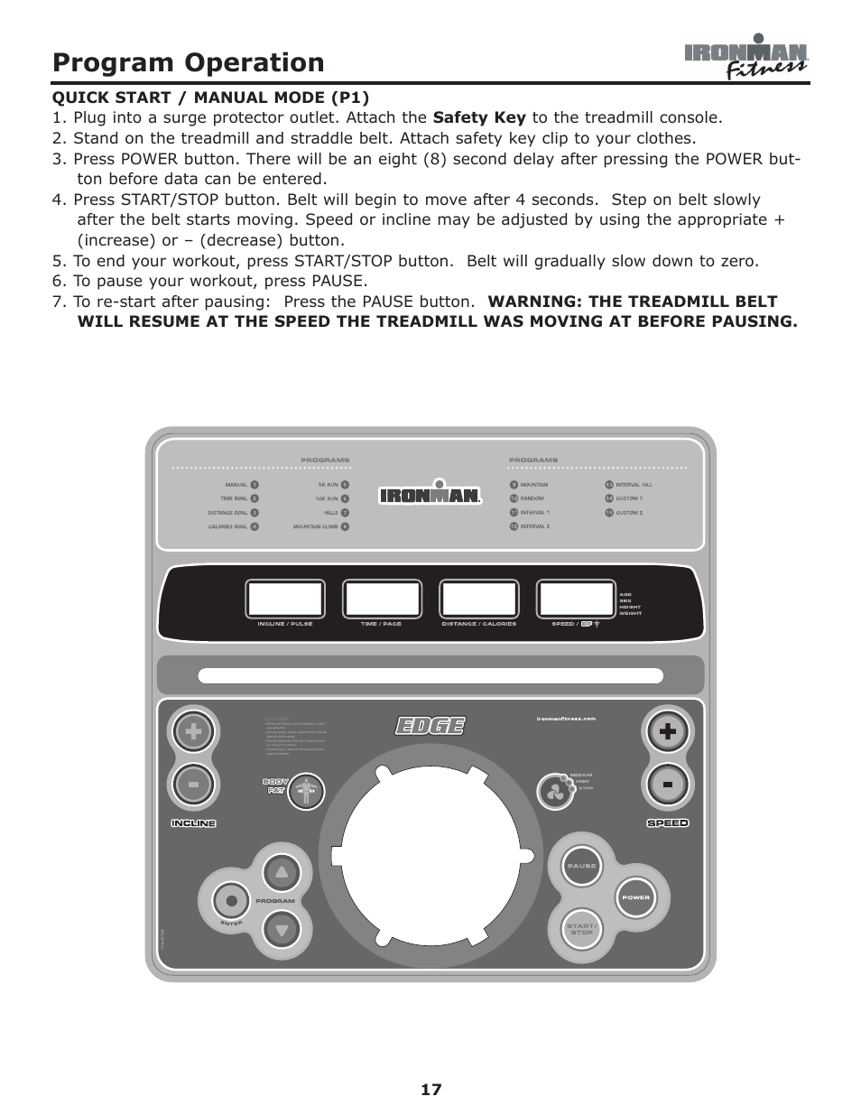 Program operation | Ironman Fitness Edge User Manual | Page 17 / 40