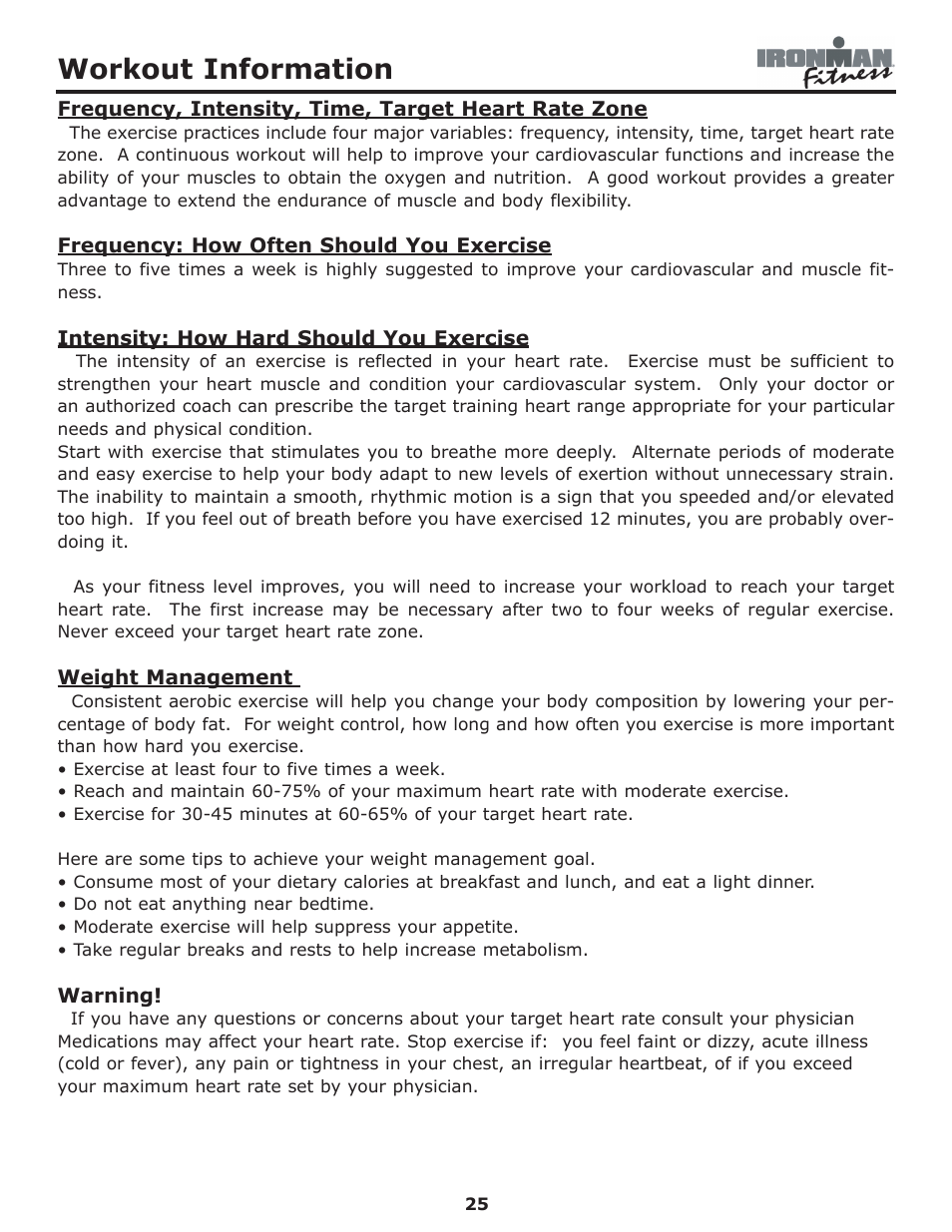 Workout information | Ironman Fitness Edge User Manual | Page 25 / 40