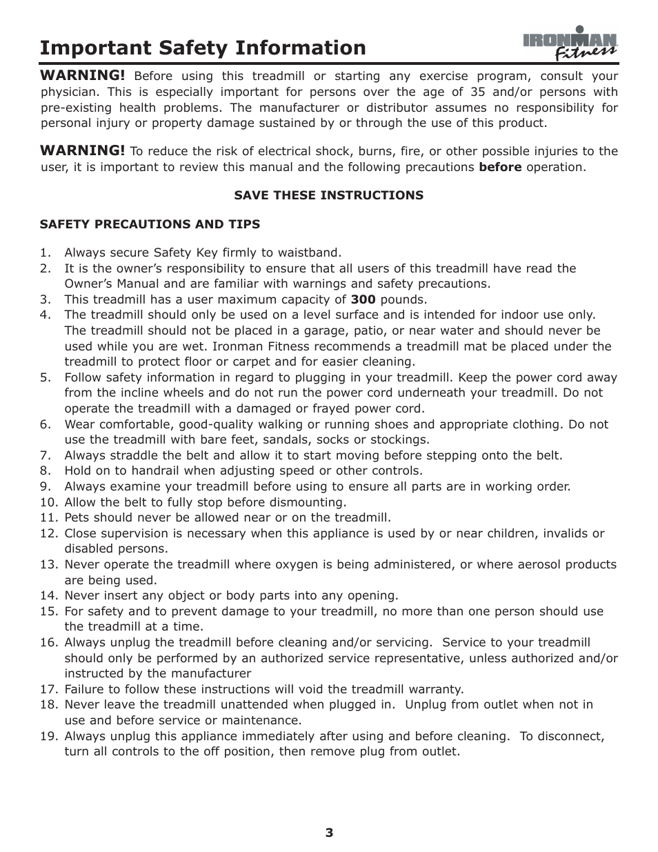 Important safety information | Ironman Fitness Edge User Manual | Page 3 / 40