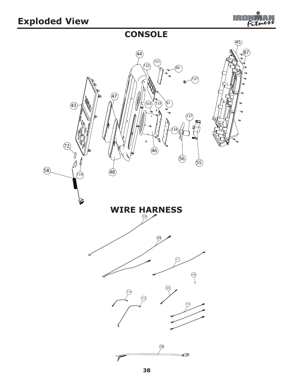 Exploded view, Wire harness, Console | Ironman Fitness Edge User Manual | Page 38 / 40