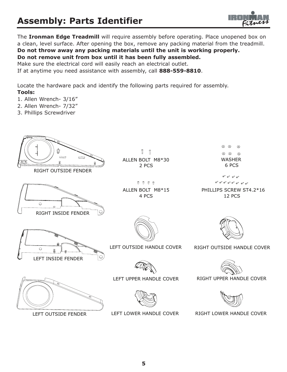 Assembly: parts identifier | Ironman Fitness Edge User Manual | Page 5 / 40