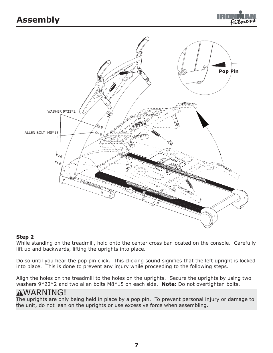 Assembly, Warning | Ironman Fitness Edge User Manual | Page 7 / 40