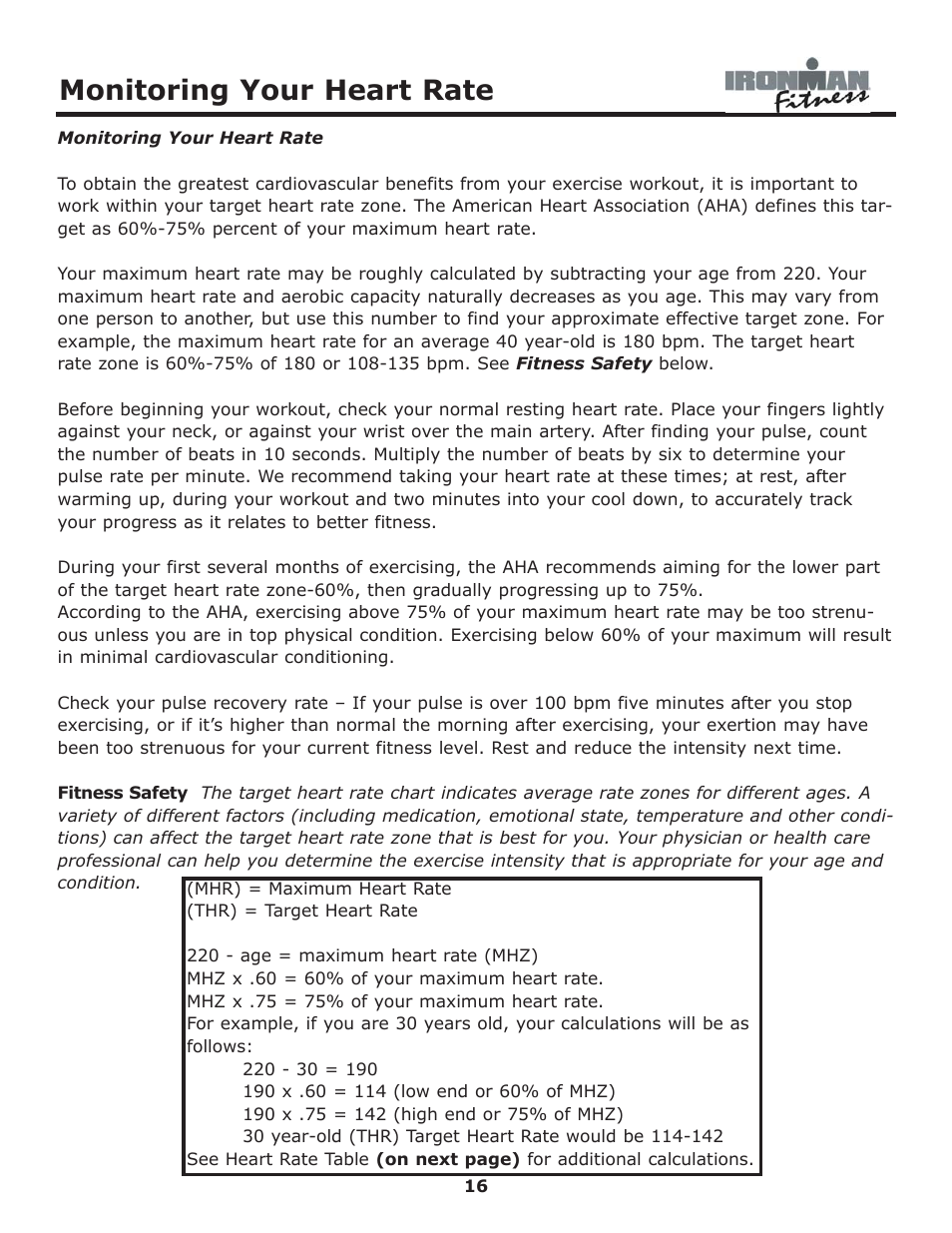 Monitoring your heart rate | Ironman Fitness 530e User Manual | Page 16 / 23