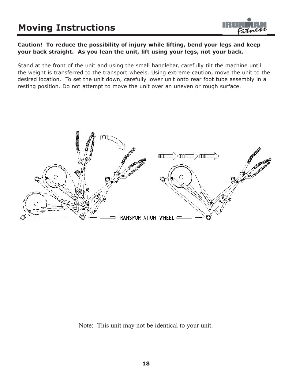 Moving instructions | Ironman Fitness 530e User Manual | Page 18 / 23