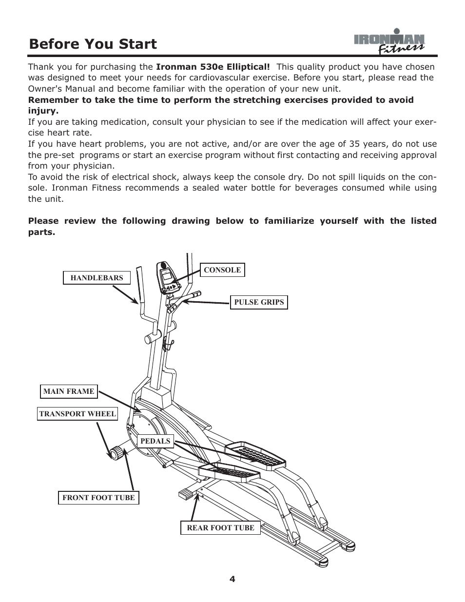 Before you start | Ironman Fitness 530e User Manual | Page 4 / 23