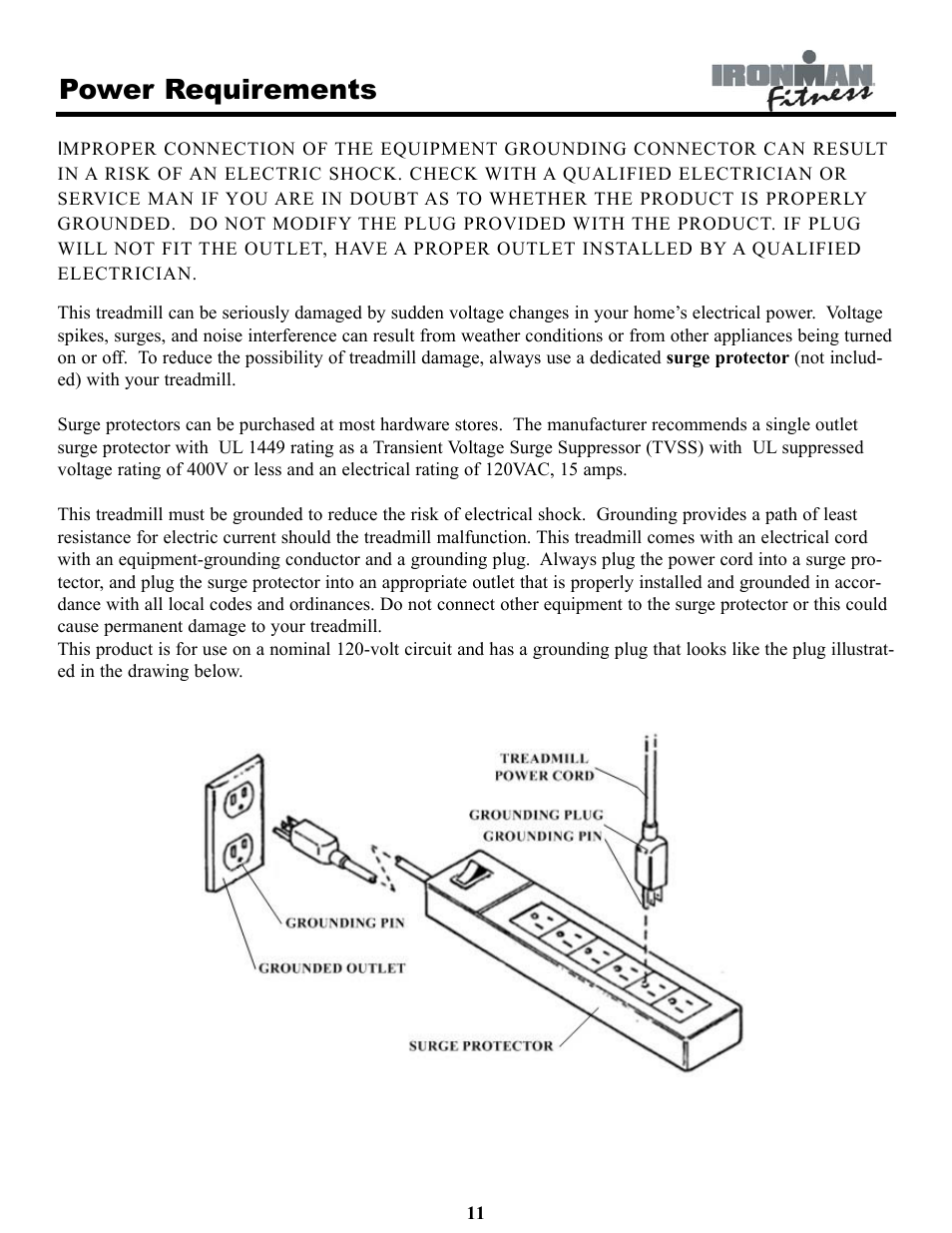 Power requirements | Ironman Fitness INSPIRE User Manual | Page 11 / 33