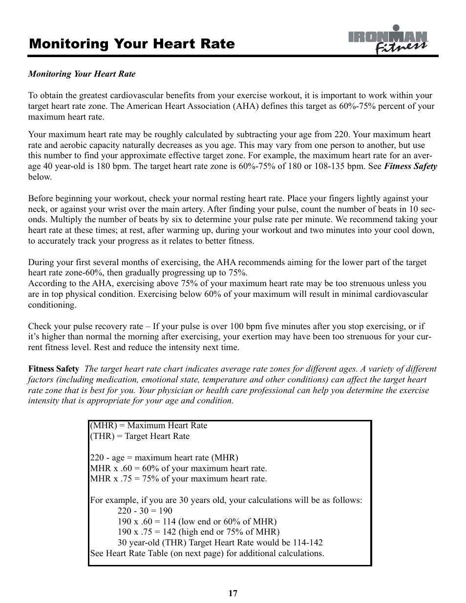 Monitoring your heart rate | Ironman Fitness INSPIRE User Manual | Page 17 / 33