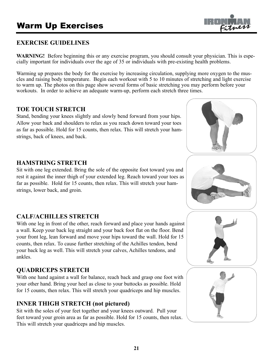 Warm up exercises | Ironman Fitness INSPIRE User Manual | Page 21 / 33