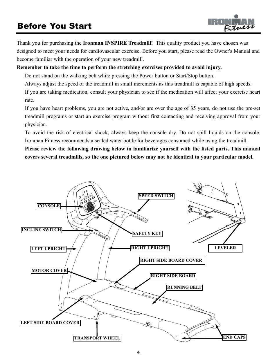 Before you start | Ironman Fitness INSPIRE User Manual | Page 4 / 33