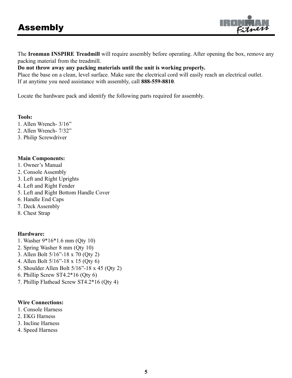 Assembly | Ironman Fitness INSPIRE User Manual | Page 5 / 33