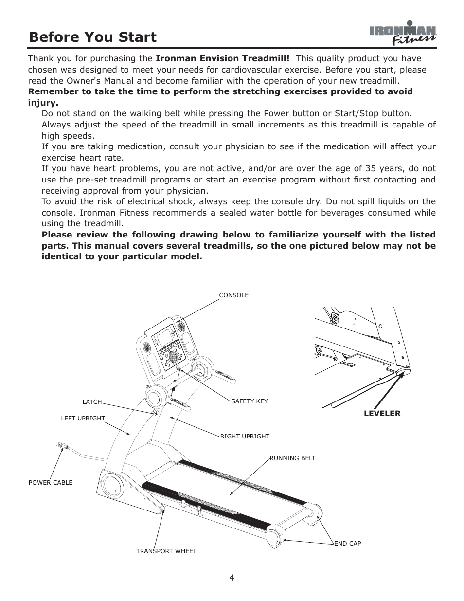 Before you start | Ironman Fitness Envision User Manual | Page 4 / 32