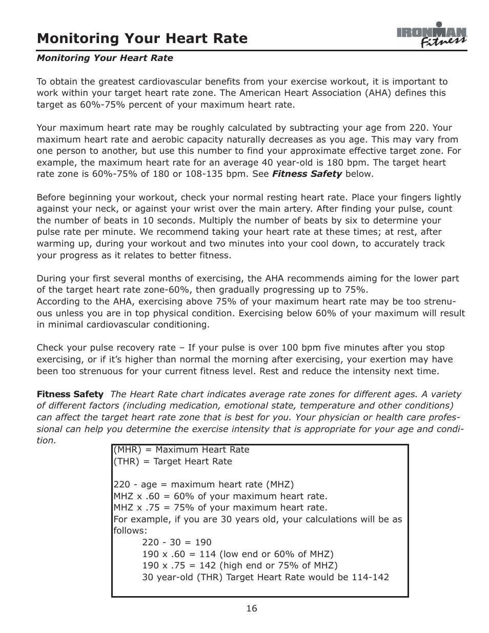 Monitoring your heart rate | Ironman Fitness 350r User Manual | Page 16 / 28