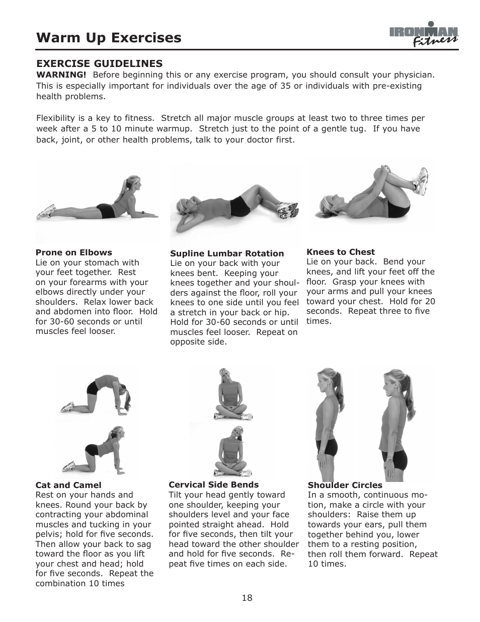 Warm up exercises | Ironman Fitness 350r User Manual | Page 18 / 28