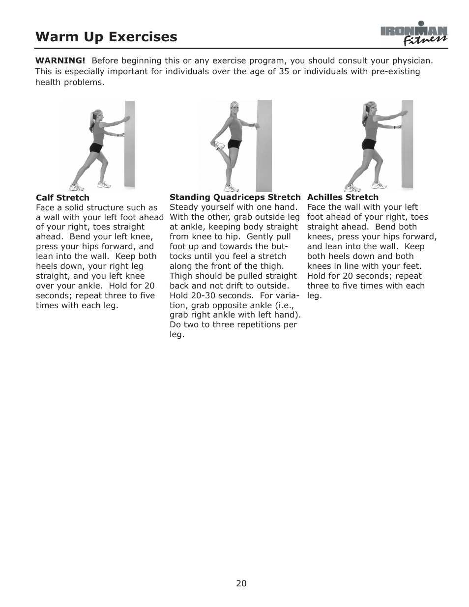 Warm up exercises | Ironman Fitness 350r User Manual | Page 20 / 28