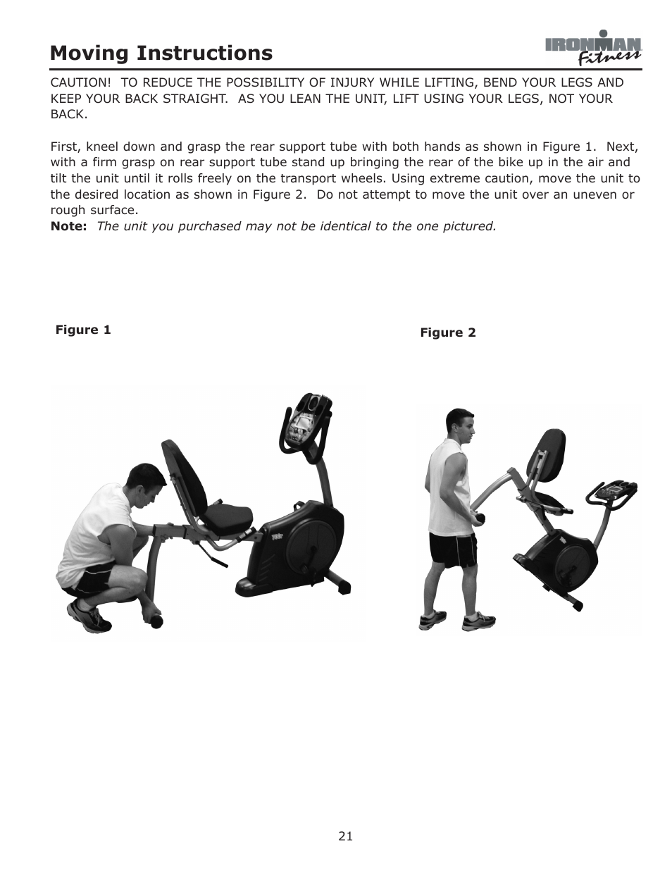 Moving instructions | Ironman Fitness 350r User Manual | Page 21 / 28