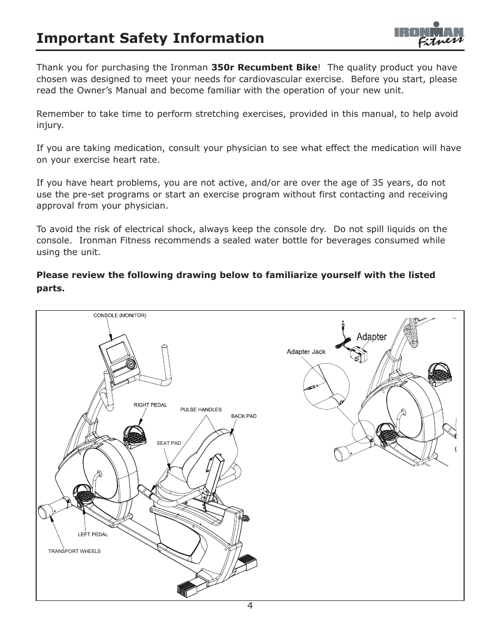 Important safety information | Ironman Fitness 350r User Manual | Page 4 / 28