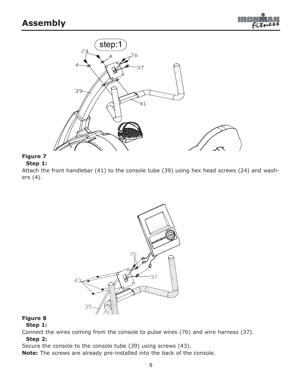 Assembly | Ironman Fitness 350r User Manual | Page 9 / 28