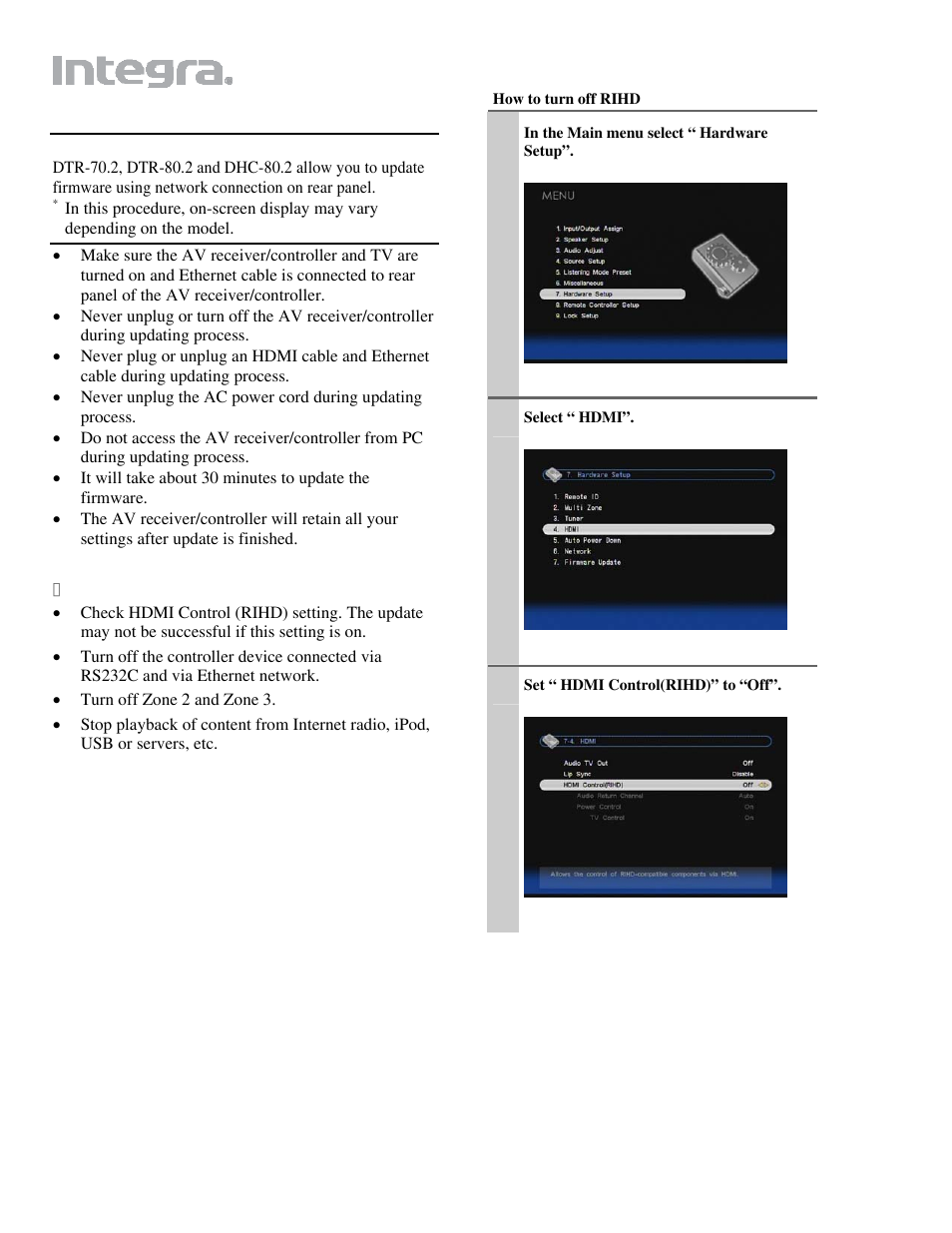 Updating the firmware via network | Integra DTR-80.2/70.2 User Manual | Page 3 / 10