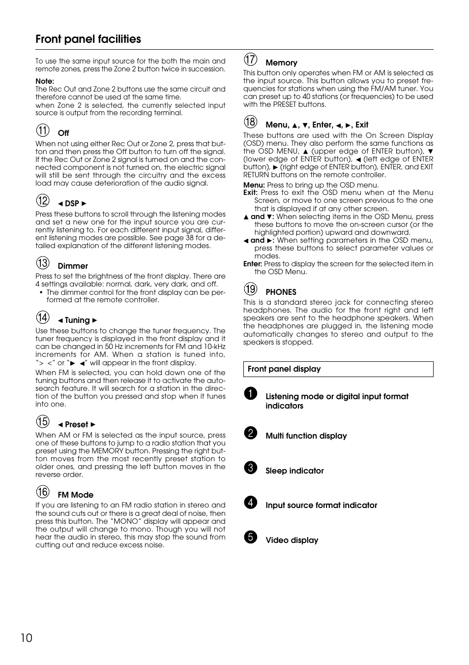10 front panel facilities | Integra DTR-9.1 User Manual | Page 10 / 92