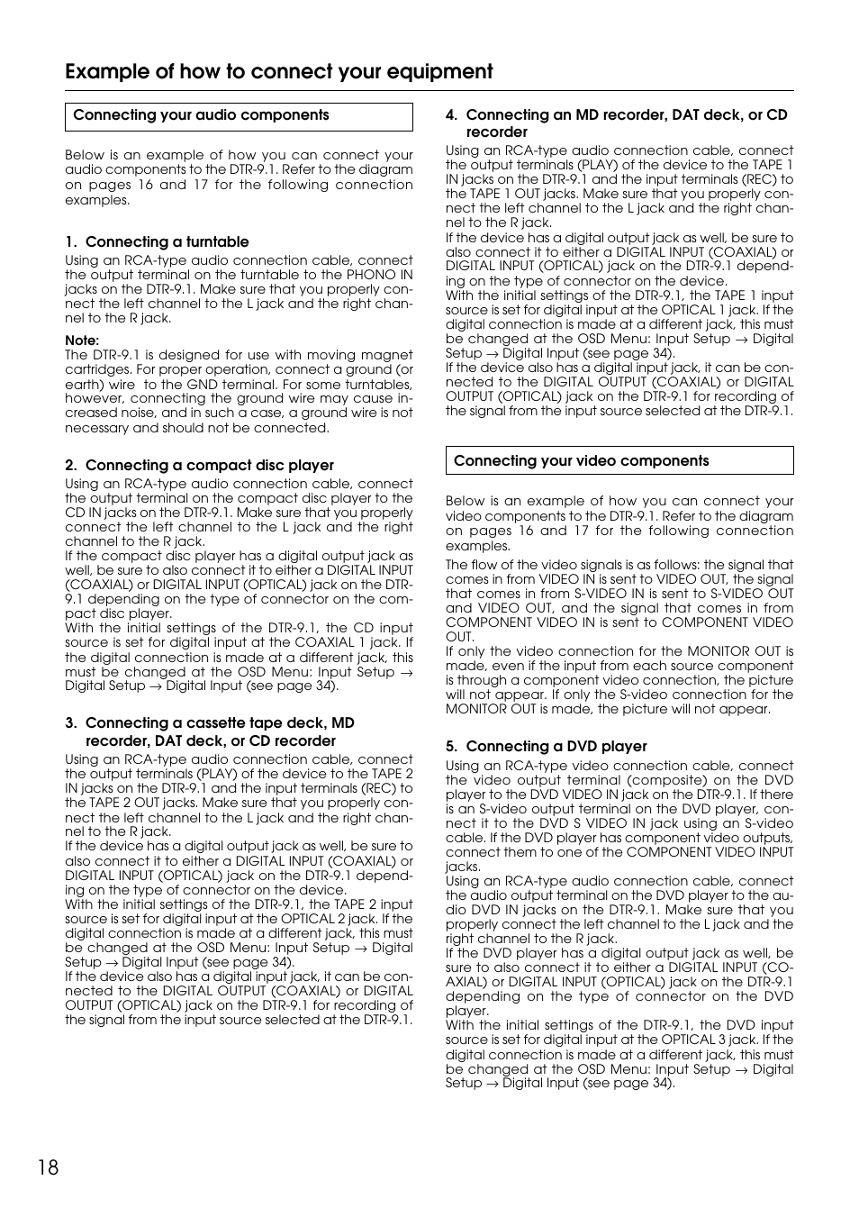 18 example of how to connect your equipment | Integra DTR-9.1 User Manual | Page 18 / 92