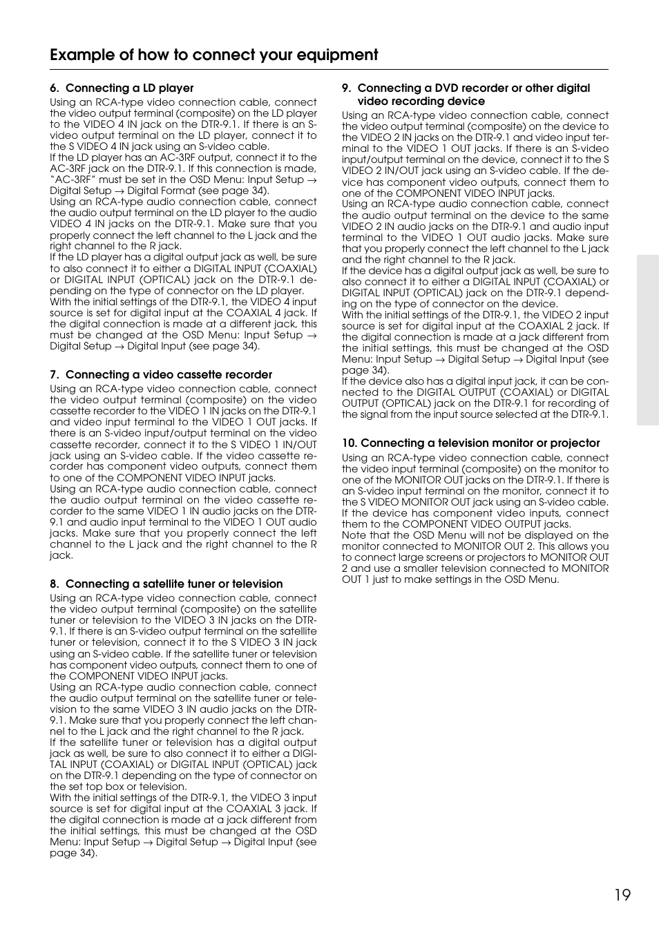 19 example of how to connect your equipment | Integra DTR-9.1 User Manual | Page 19 / 92