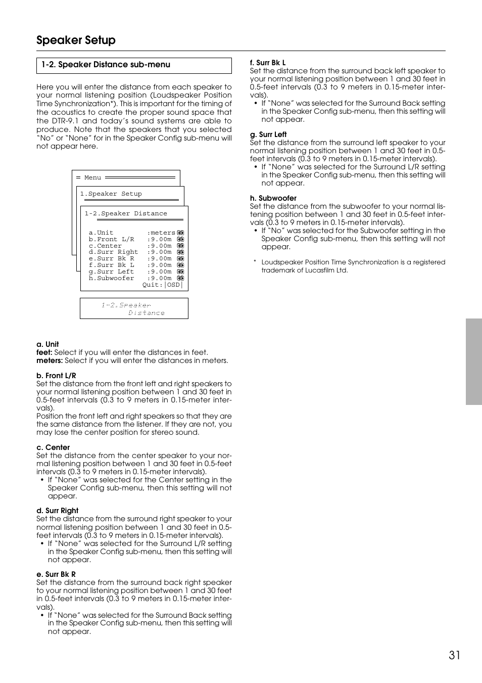 Speaker setup | Integra DTR-9.1 User Manual | Page 31 / 92
